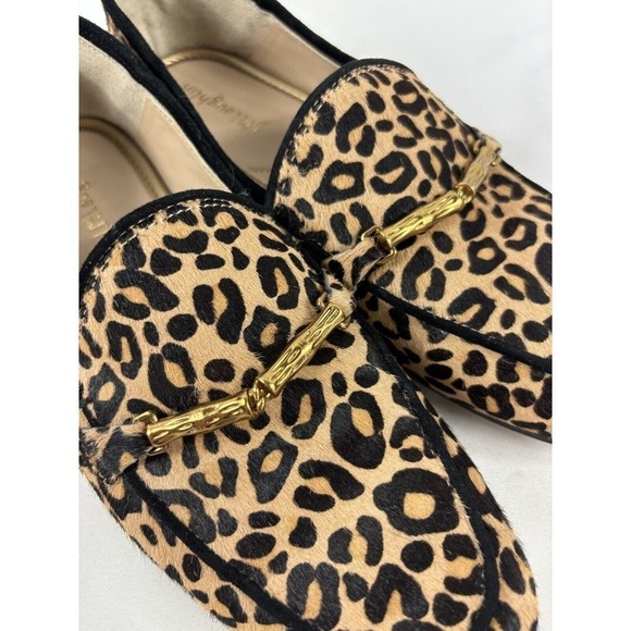 J McLaughlin Dillon Loafers Animal Print Black Brown 6.5 Gold Hardware Pony Hair - Picture 7 of 12